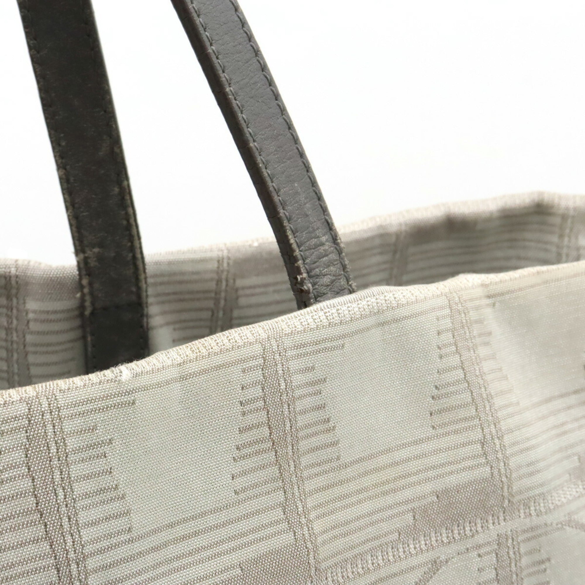 CHANEL New Line Large Tote Bag Shoulder Nylon Jacquard Leather Gray 7148