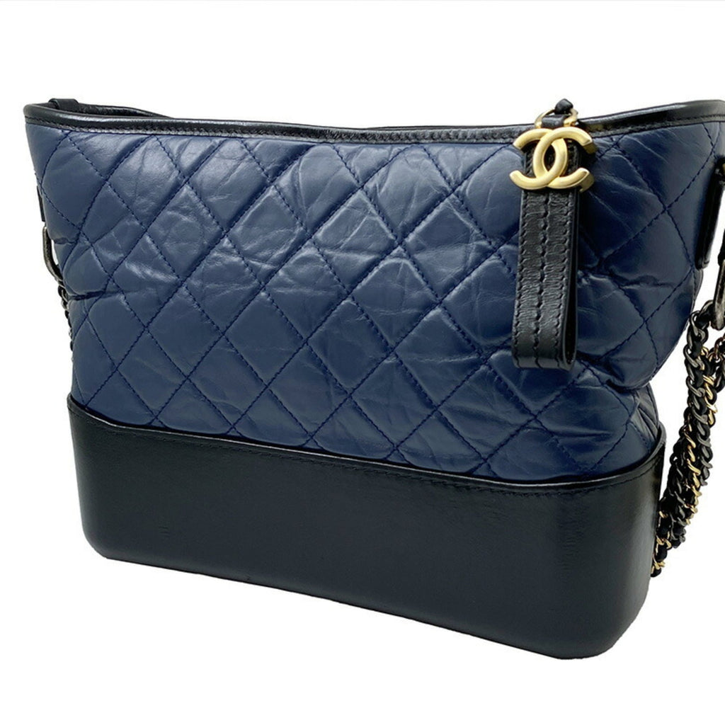 CHANEL Gabriel Chain Shoulder Bag Medium Hobo Leather Navy Black Aged Calf Women Men Unisex 4WAY