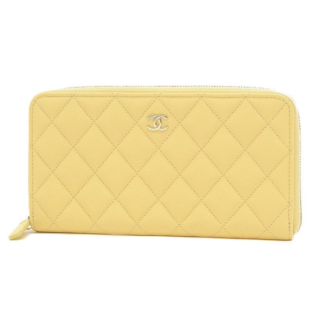 CHANEL Matelasse Round Zipper Long Wallet Caviar Skin Yellow AP0242