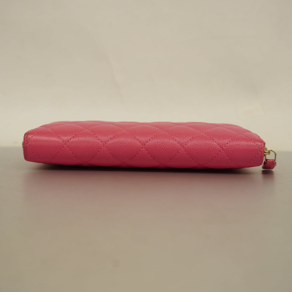 CHANELAuth  Matelasse Gold Hardware Women's Caviar Leather Long Wallet Pink