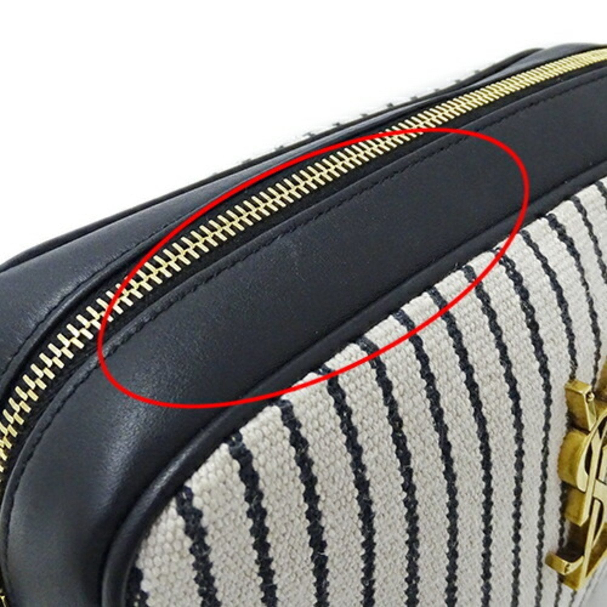 SAINT LAURENT Bag Ladies Shoulder Canvas Leather Lou Camera Black White 612542