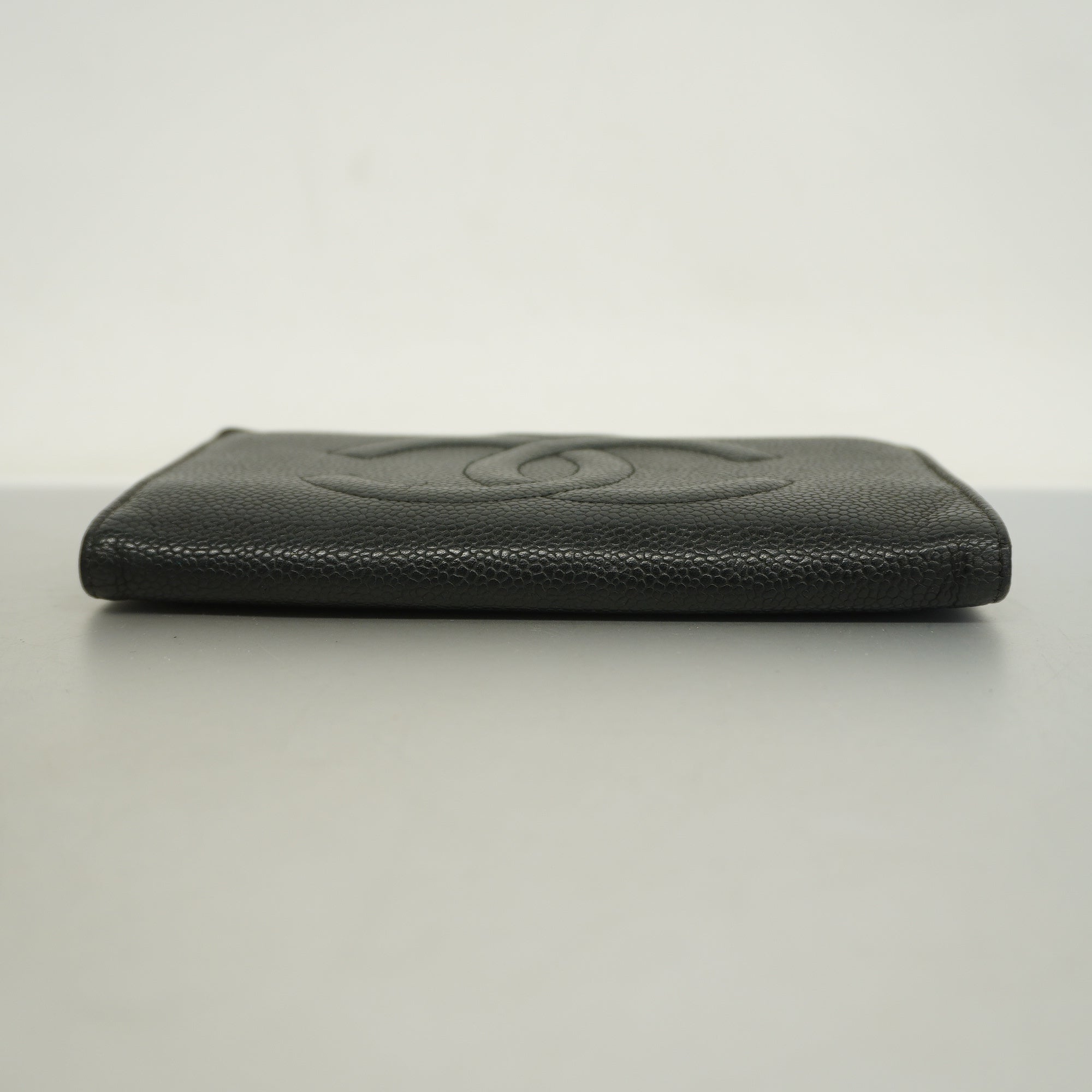 CHANEL[3cc2399]   long wallet caviar skin black gold metal
