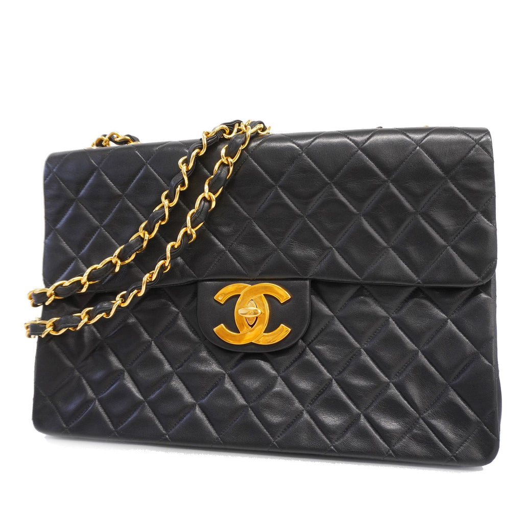 CHANEL  Big Matelasse W Chain Women's Leather Shoulder Bag Black
