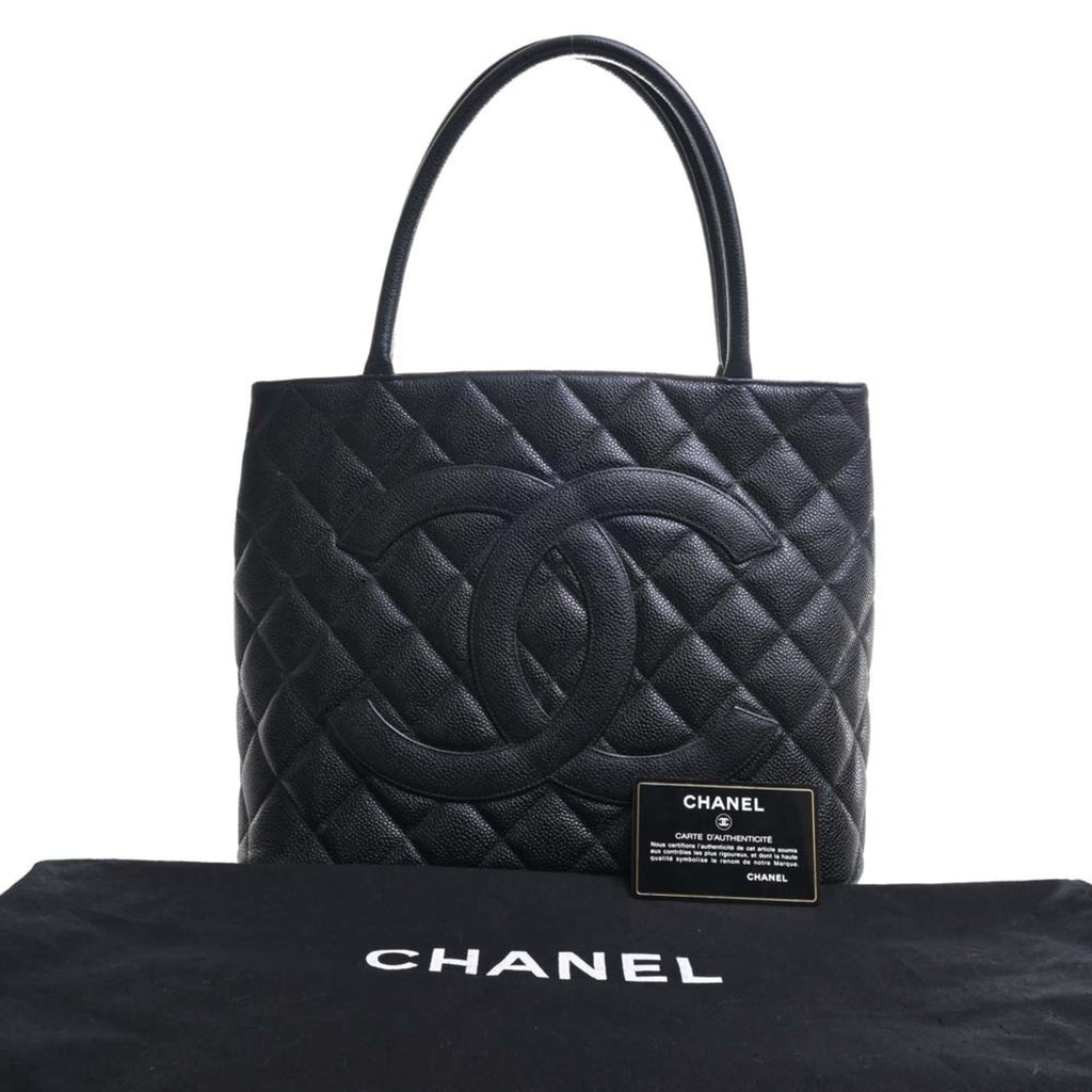 CHANEL Caviar Skin Coco Mark Reprint Tote Bag Black Ladies