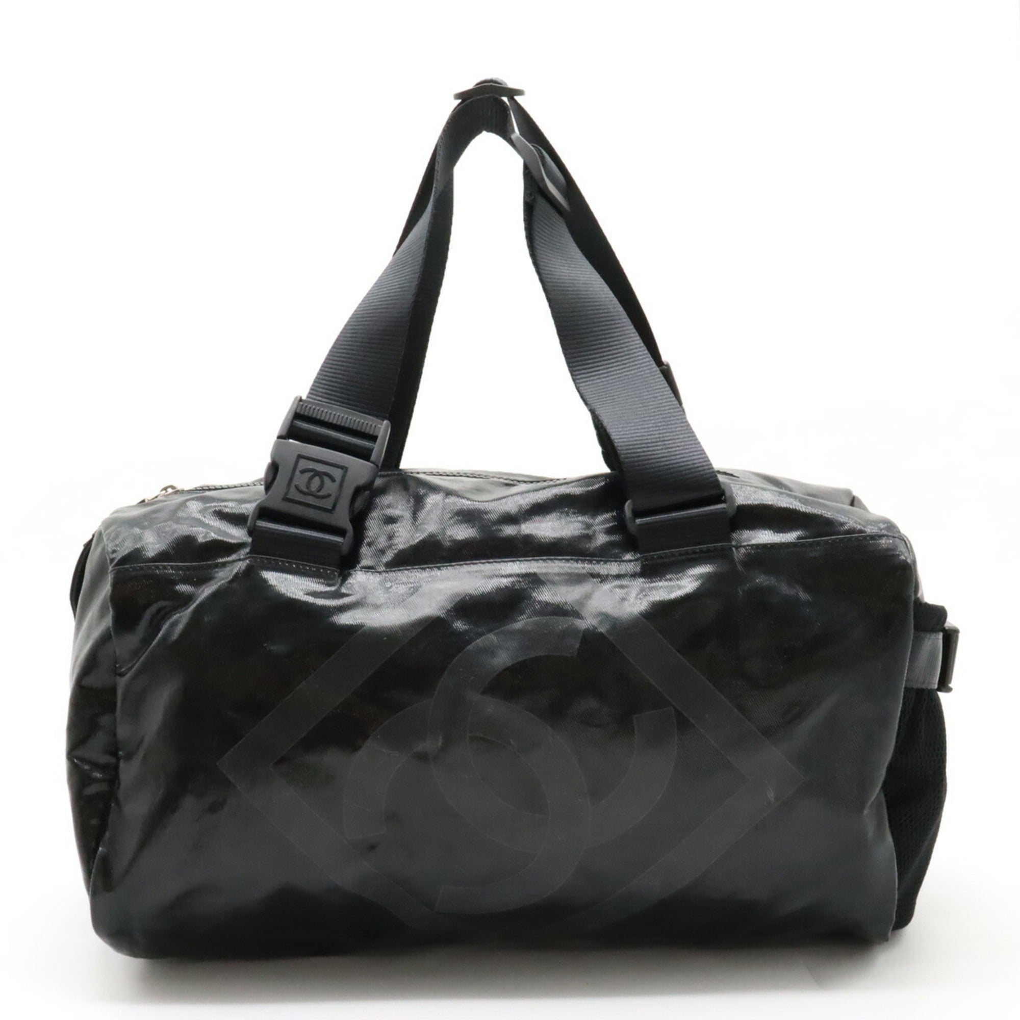 CHANEL Sports Line Coco Mark Shoulder Bag Boston Coated Canvas Black A35980