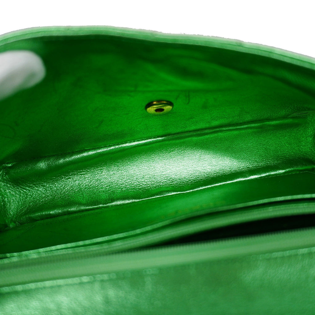 CHANEL[3ca0443] Auth  handbag Matelasse parent-child bag lambskin metallic green gold metal