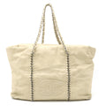 CHANEL Luxury Line Coco Mark Tote Bag Chain Shoulder Leather Beige A31574