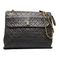 CHANEL matelasse here mark chain shoulder bag tote black gold lambskin ladies