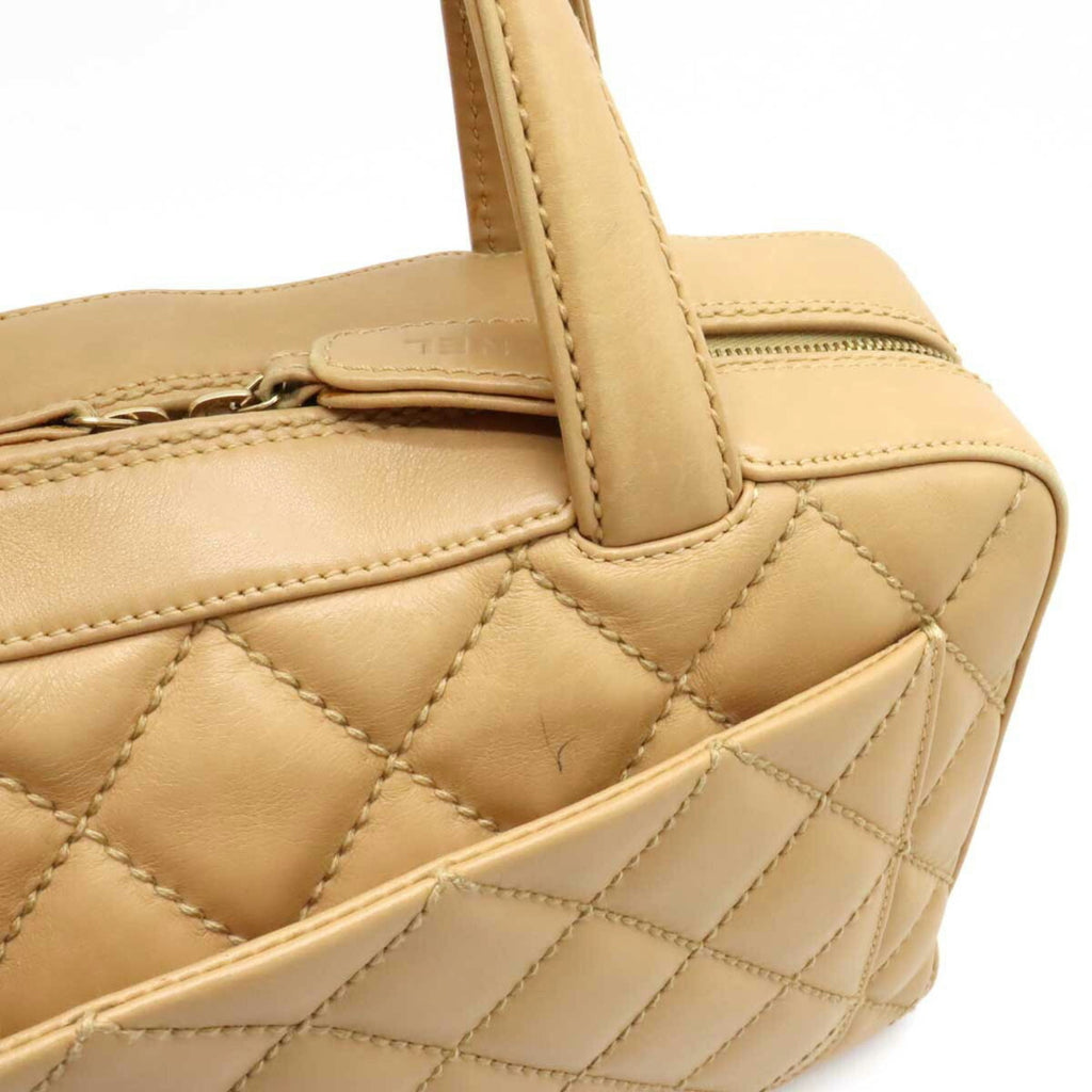 CHANEL Wild Stitch Handbag Boston Bag Leather Beige A14692