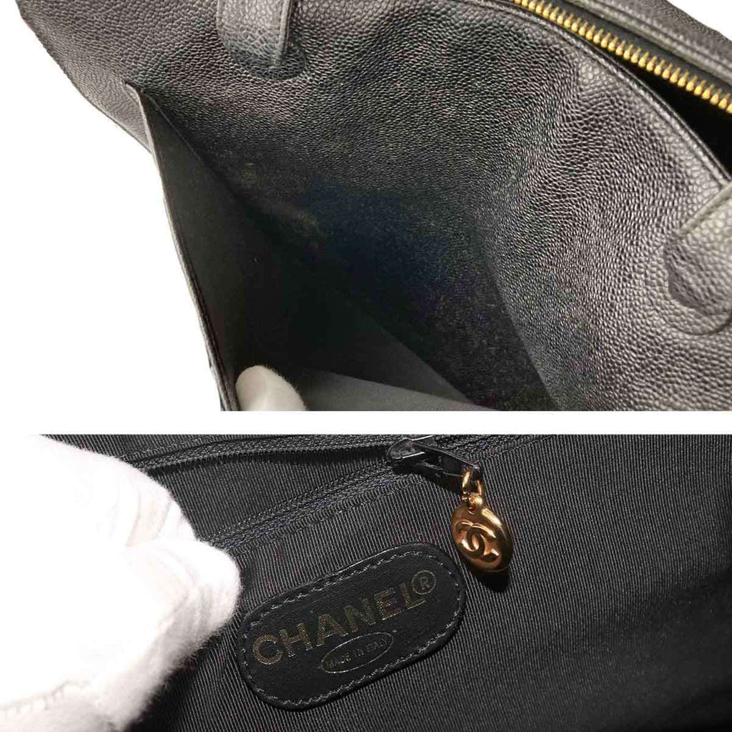CHANEL Cocomark Tote Bag Caviar Skin Black Gold Hardware Vintage