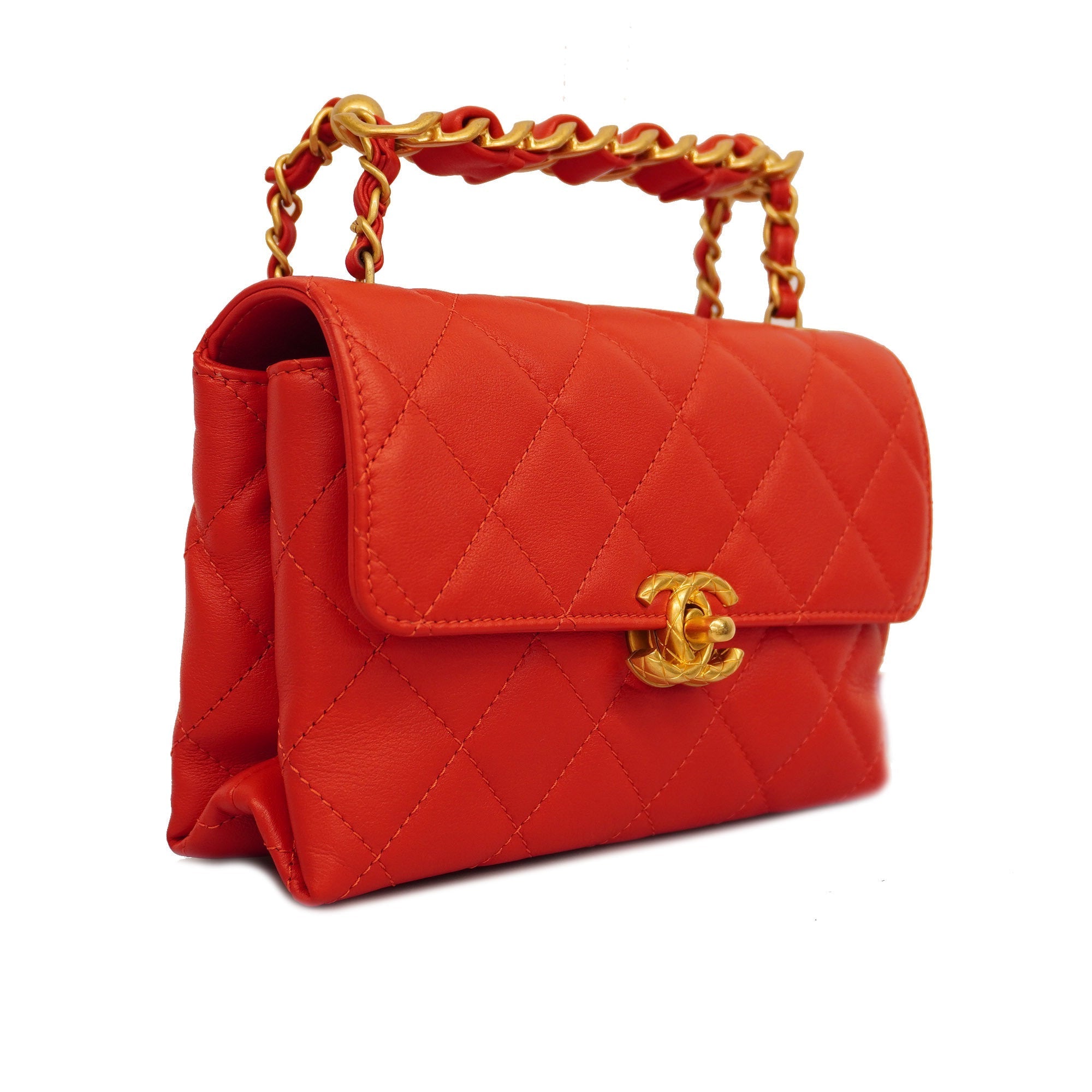 CHANELAuth  Matelasse Chain Shoulder Women's Leather Shoulder Bag Red Color