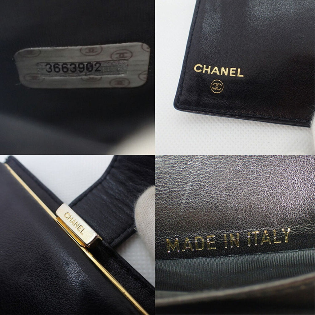 CHANEL caviar skin black two fold wallet