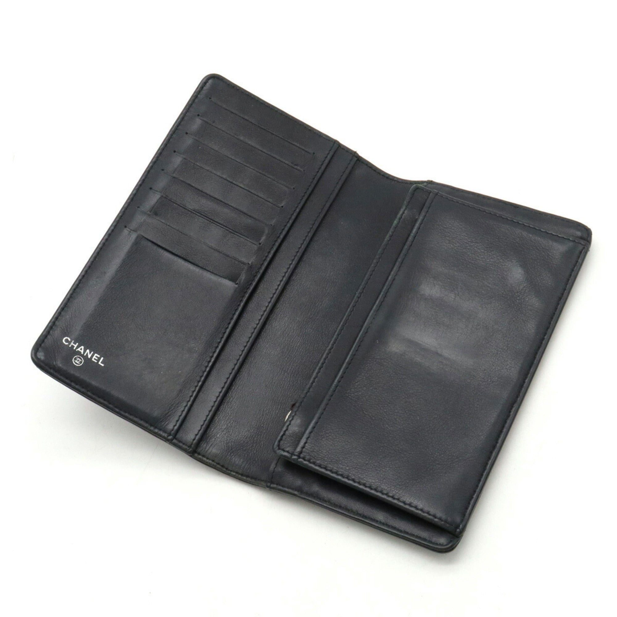 CHANEL Camellia Motif Here Mark Bifold Patent Leather Enamel Black A36544