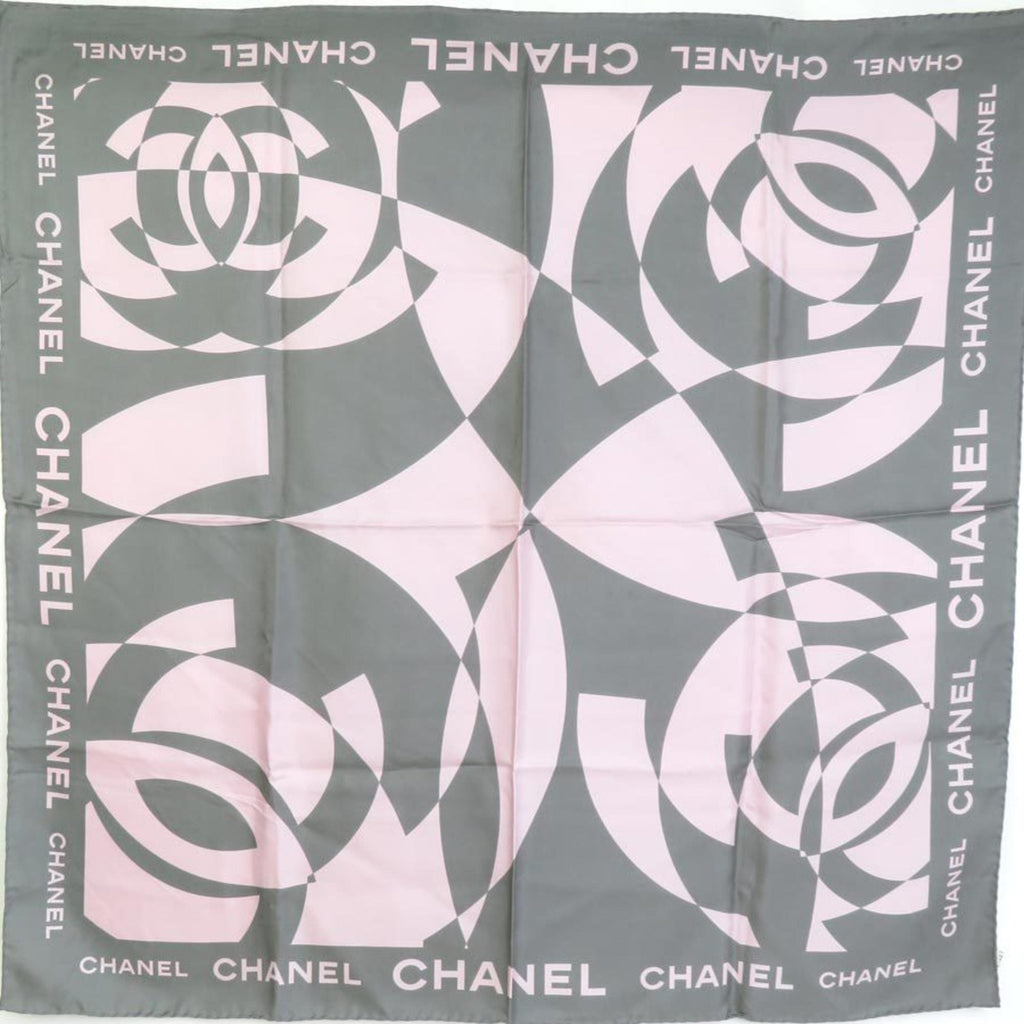 CHANEL Scarf Coco Mark Silk Gray x Pink Ladies