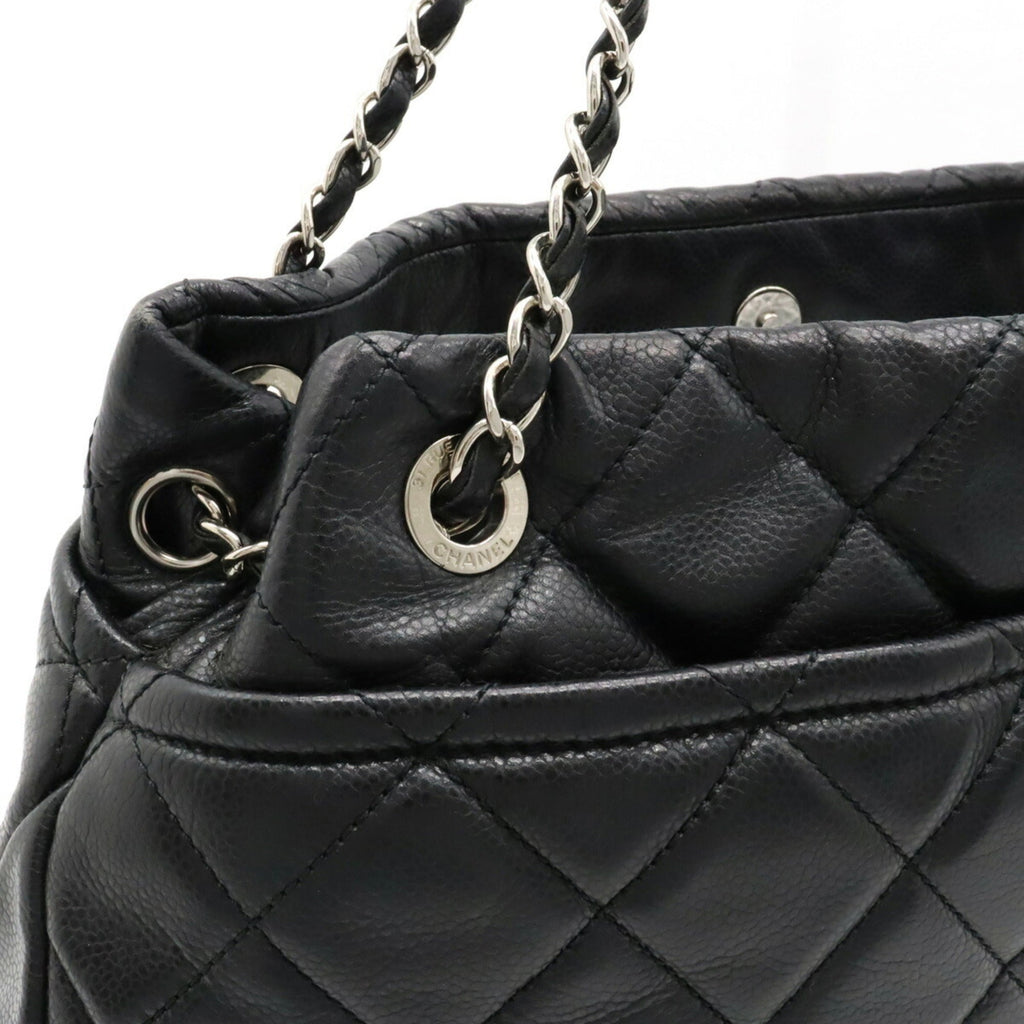 CHANEL Matelasse Coco Mark Chain Tote Bag Shoulder Caviar Skin Leather Black A67292