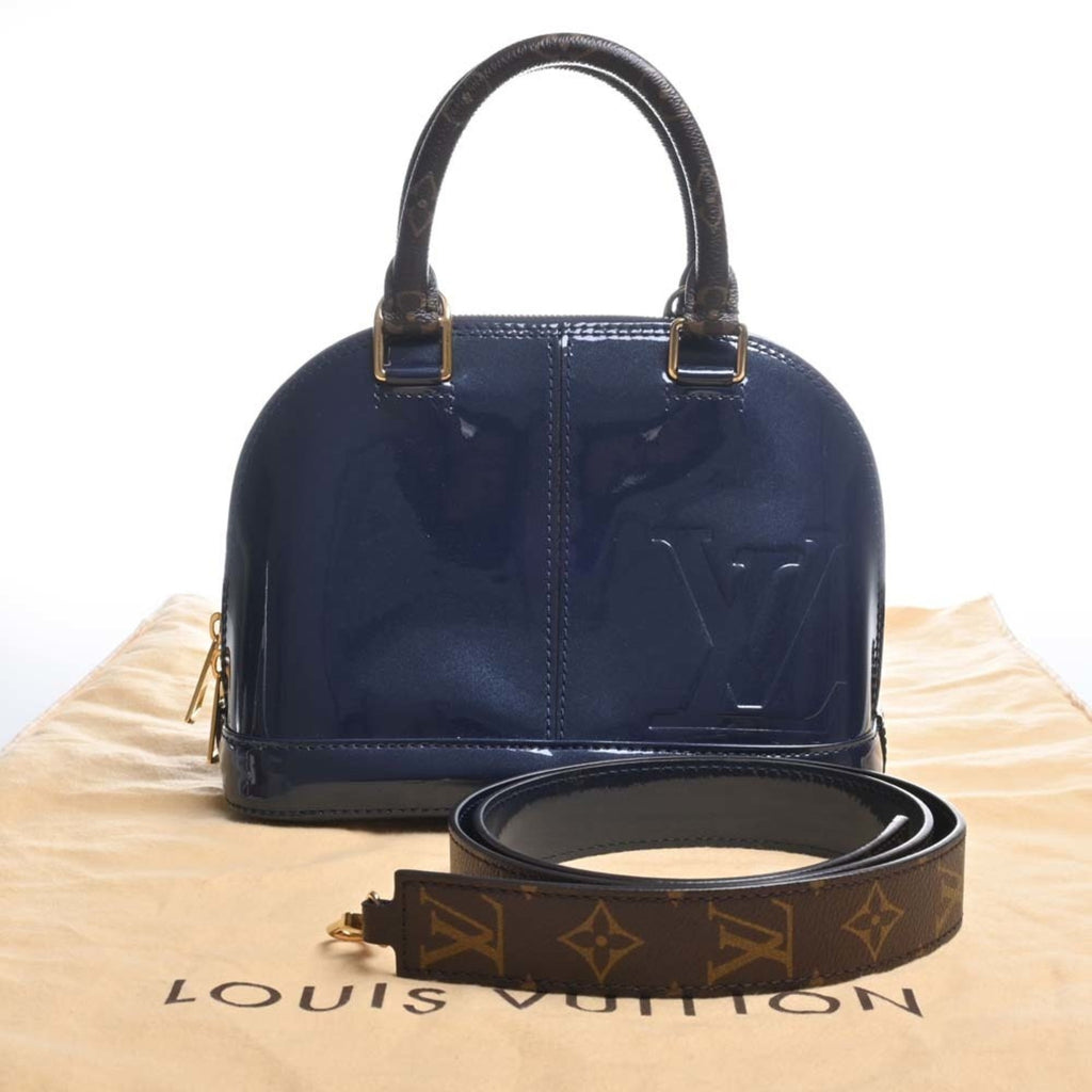 LOUIS VUITTON Vernis Miroir Alma BB 2WAY Handbag M54705 Navy/Brown Ladies