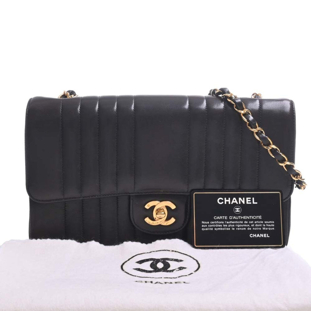 CHANEL Lambskin Mademoiselle Coco Mark Chain Shoulder Bag Black Ladies