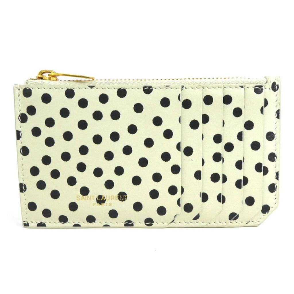 SAINT LAURENT Coin Case Leather Ivory x Black Gold Unisex 631992 55173f