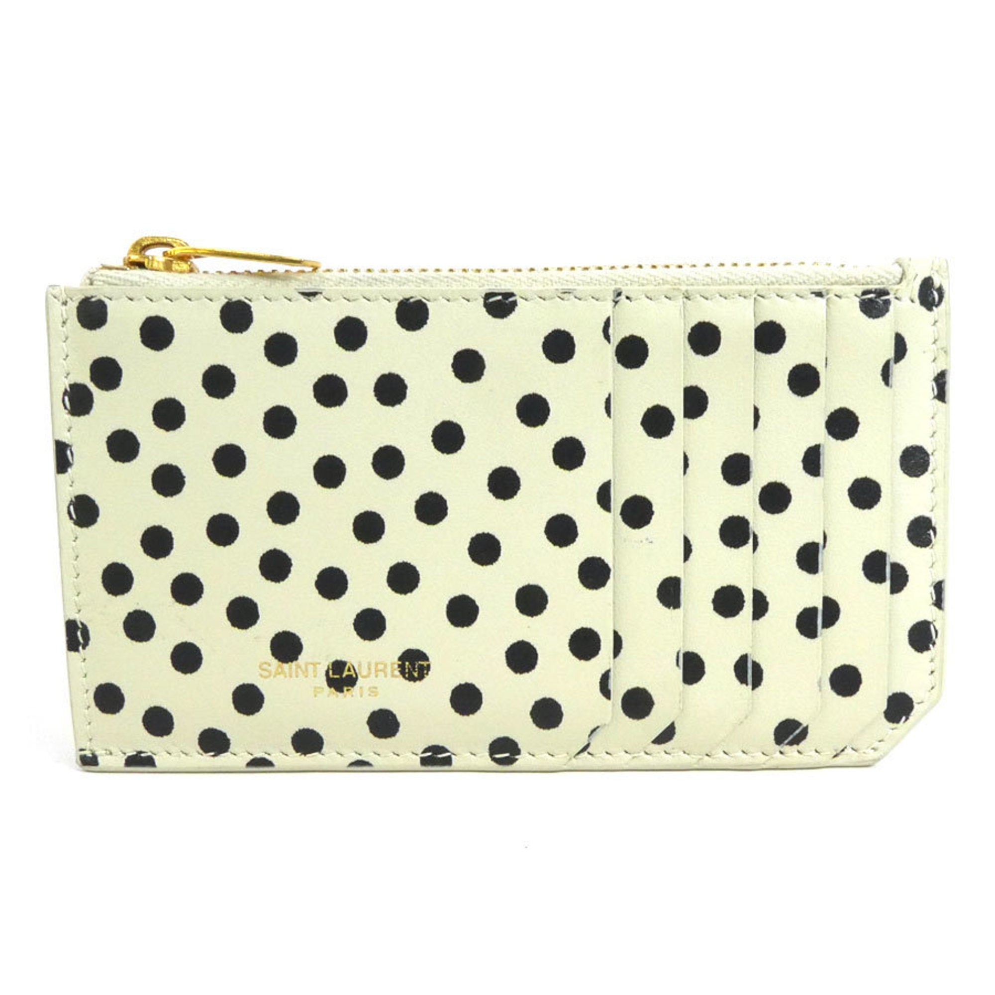 SAINT LAURENT Coin Case Leather Ivory x Black Gold Unisex 631992 55173f