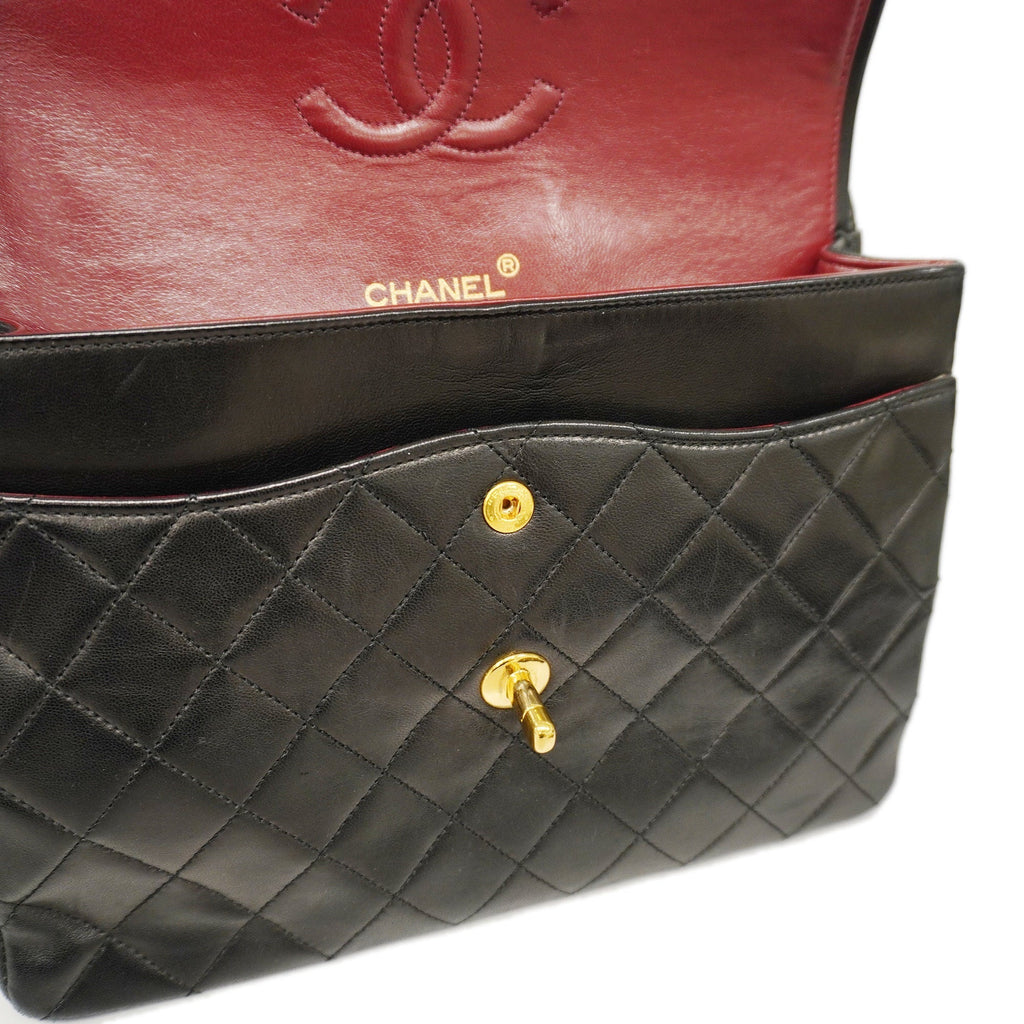 CHANELAuth  Matelasse W Flap W Chain Lambskin Women's Leather Shoulder Bag Black