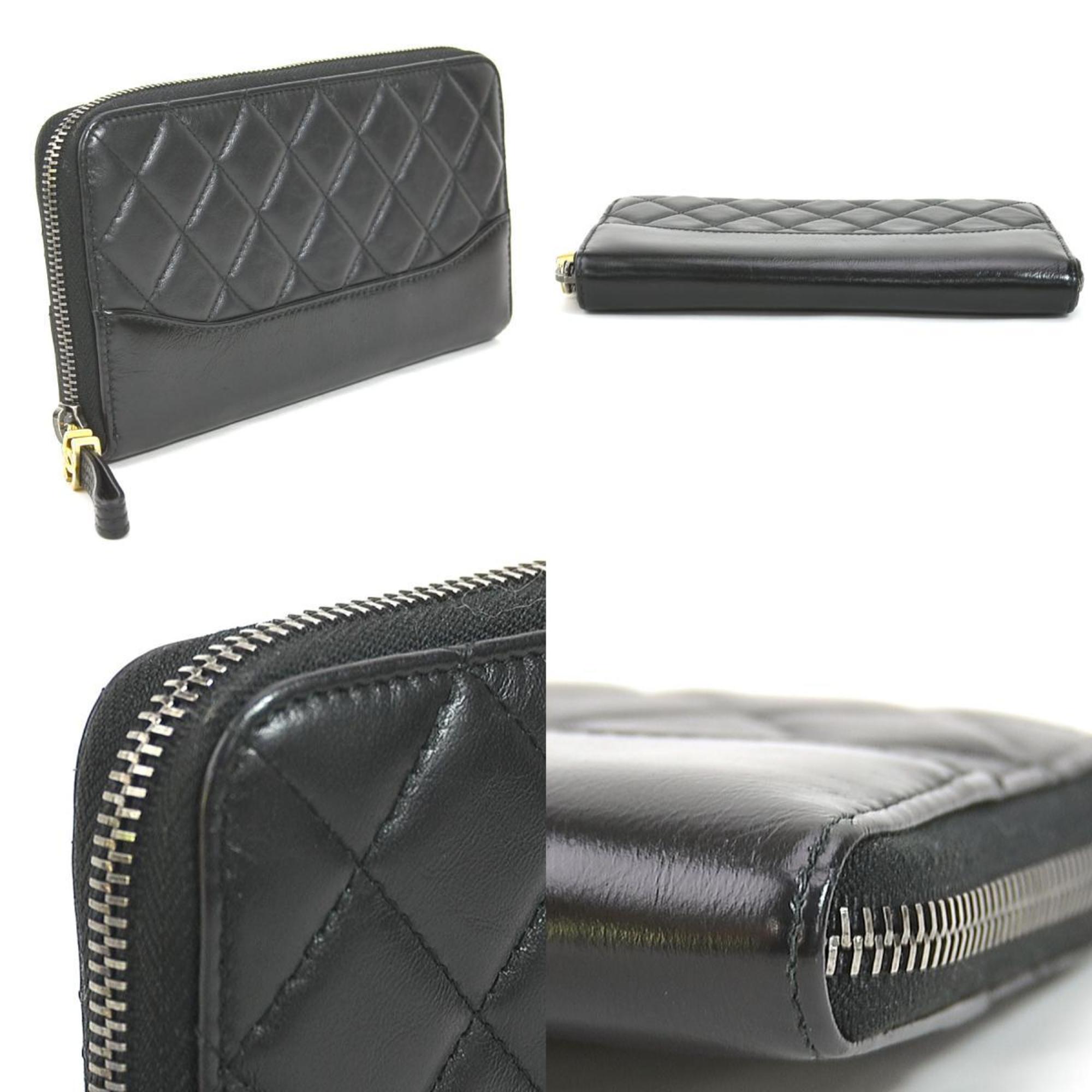 CHANEL Round Zipper Long Wallet Leather Black Women's A84388 99553a