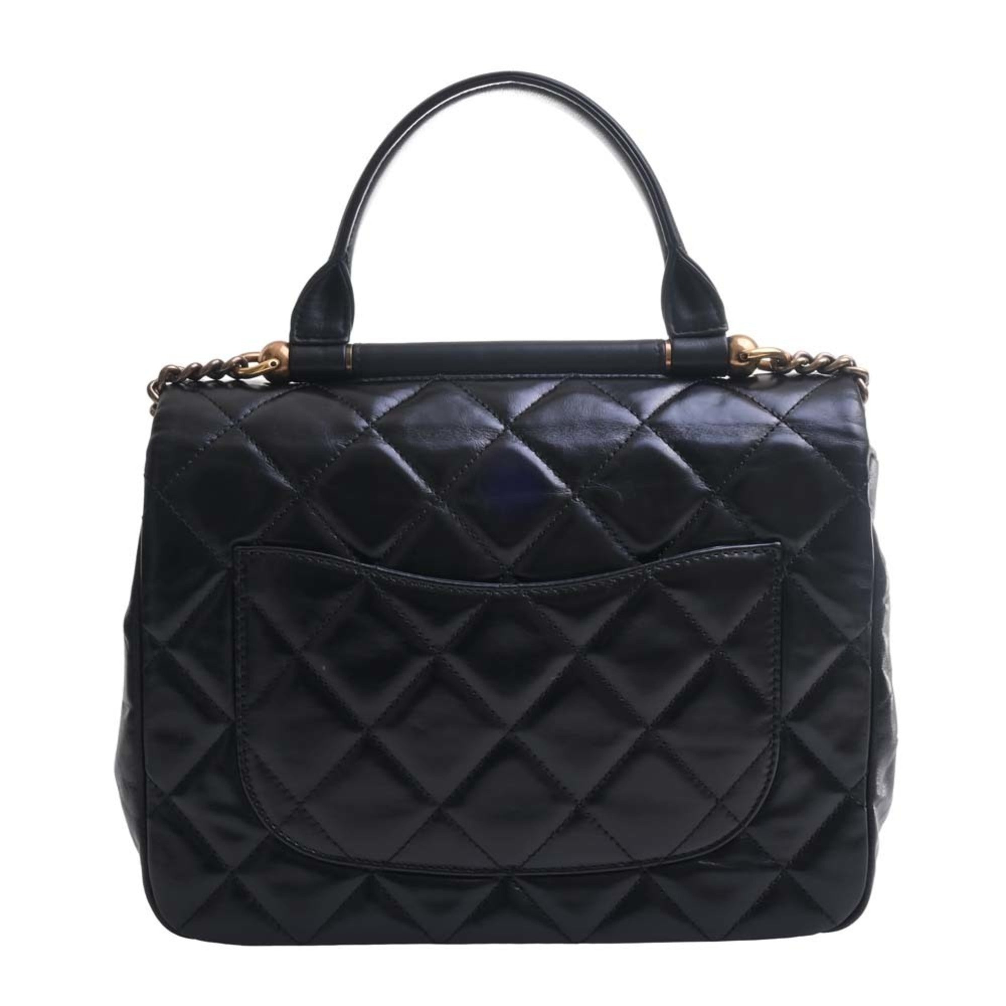 CHANEL Leather Matelasse Coco Mark Chain Shoulder Bag Black Ladies