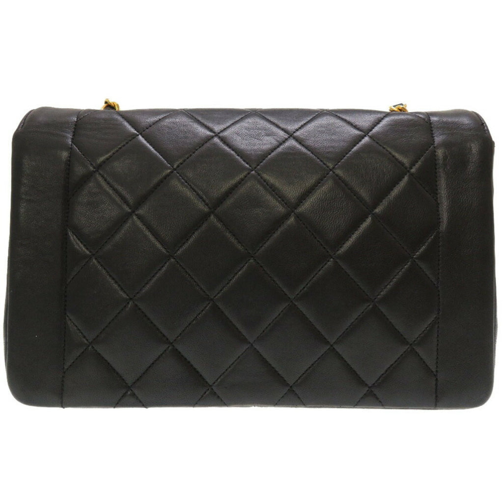 CHANEL Diana Matelasse 25 Lambskin Black Gold Chain Shoulder Bag Coco Mark
