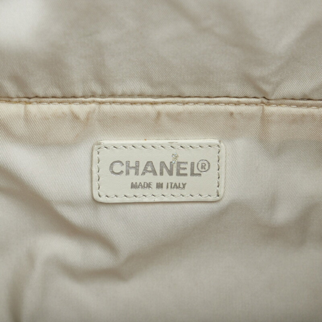 CHANEL New Line Handbag Vanity Bag Beige Canvas Leather Women's