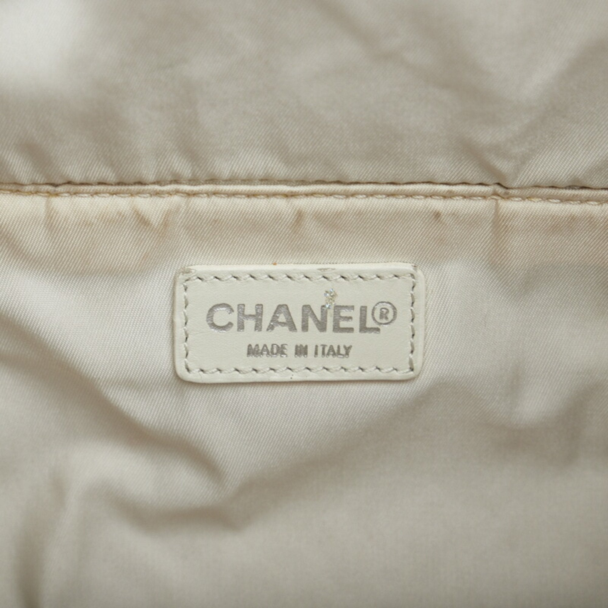 CHANEL New Line Handbag Vanity Bag Beige Canvas Leather Women's