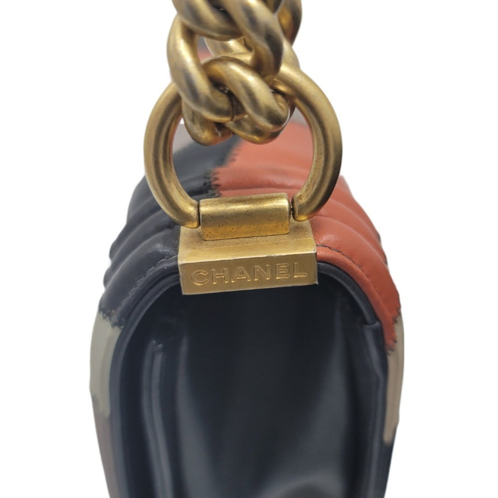 CHANEL boy shoulder bag 2WAY camellia navy multicolor G metal fittings No. 24 compact women's men's unisex