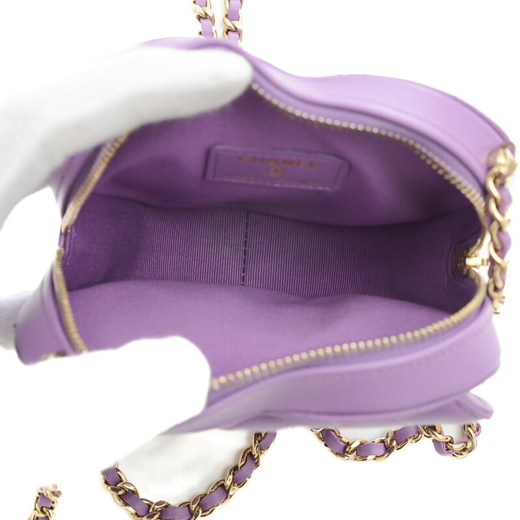 CHANEL Matelasse Heart Chain Shoulder Bag Lambskin Purple AP2784