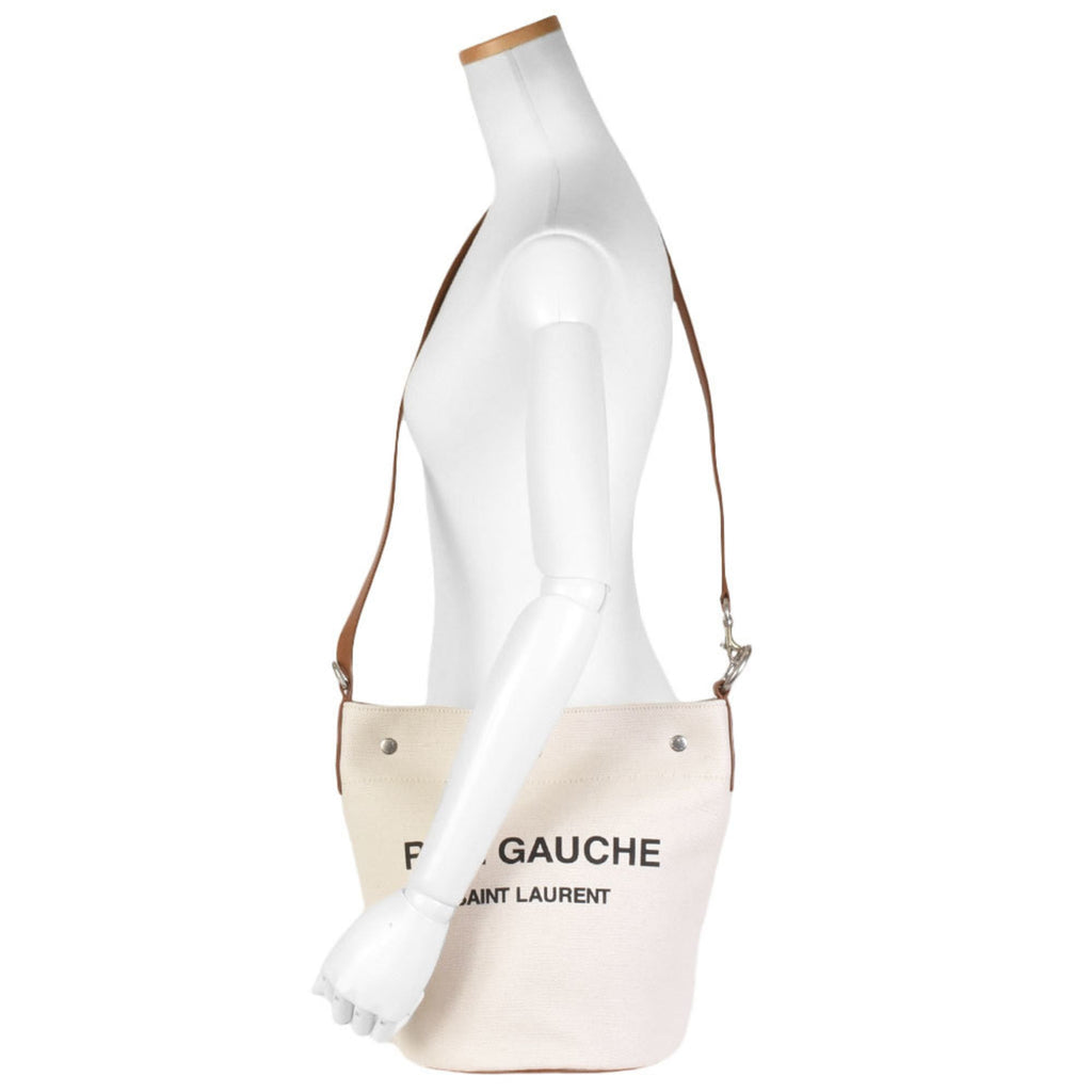 YVES SAINT LAURENT Saint Laurent Paris SAINT LAURENT Rive Gaucher Shoulder Bag Ivory Brown Canvas Leather 669299