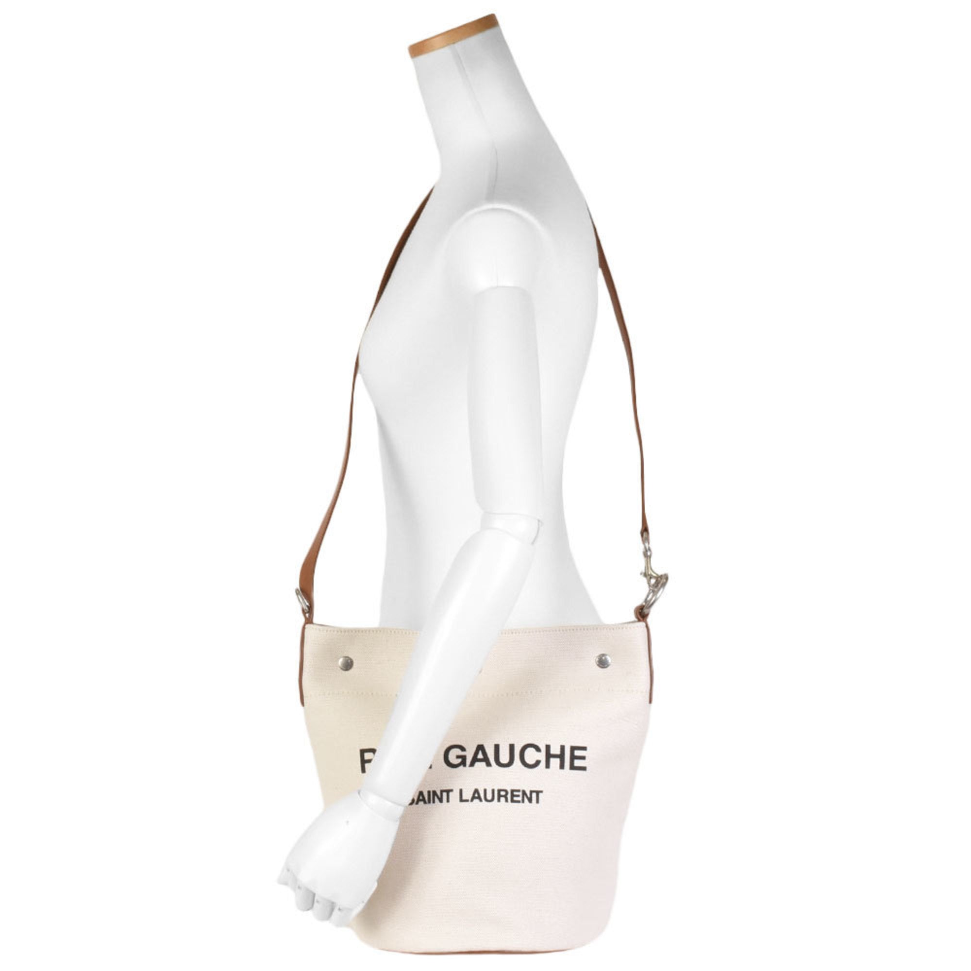 YVES SAINT LAURENT Saint Laurent Paris SAINT LAURENT Rive Gaucher Shoulder Bag Ivory Brown Canvas Leather 669299