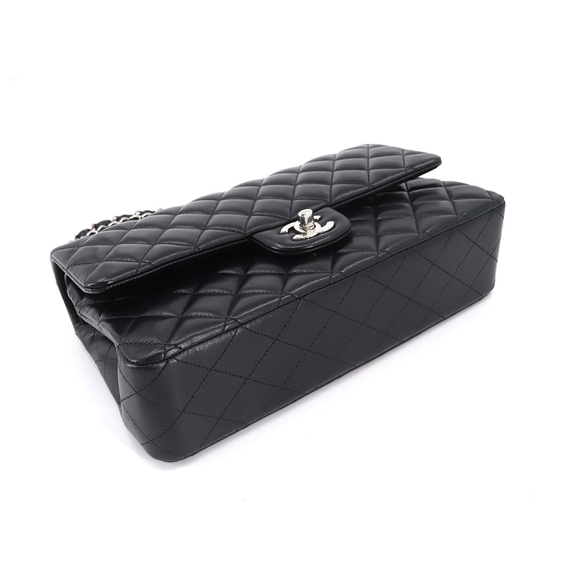 CHANEL Matelasse 25 Chain Shoulder Bag Leather Black A01112 Silver Hardware