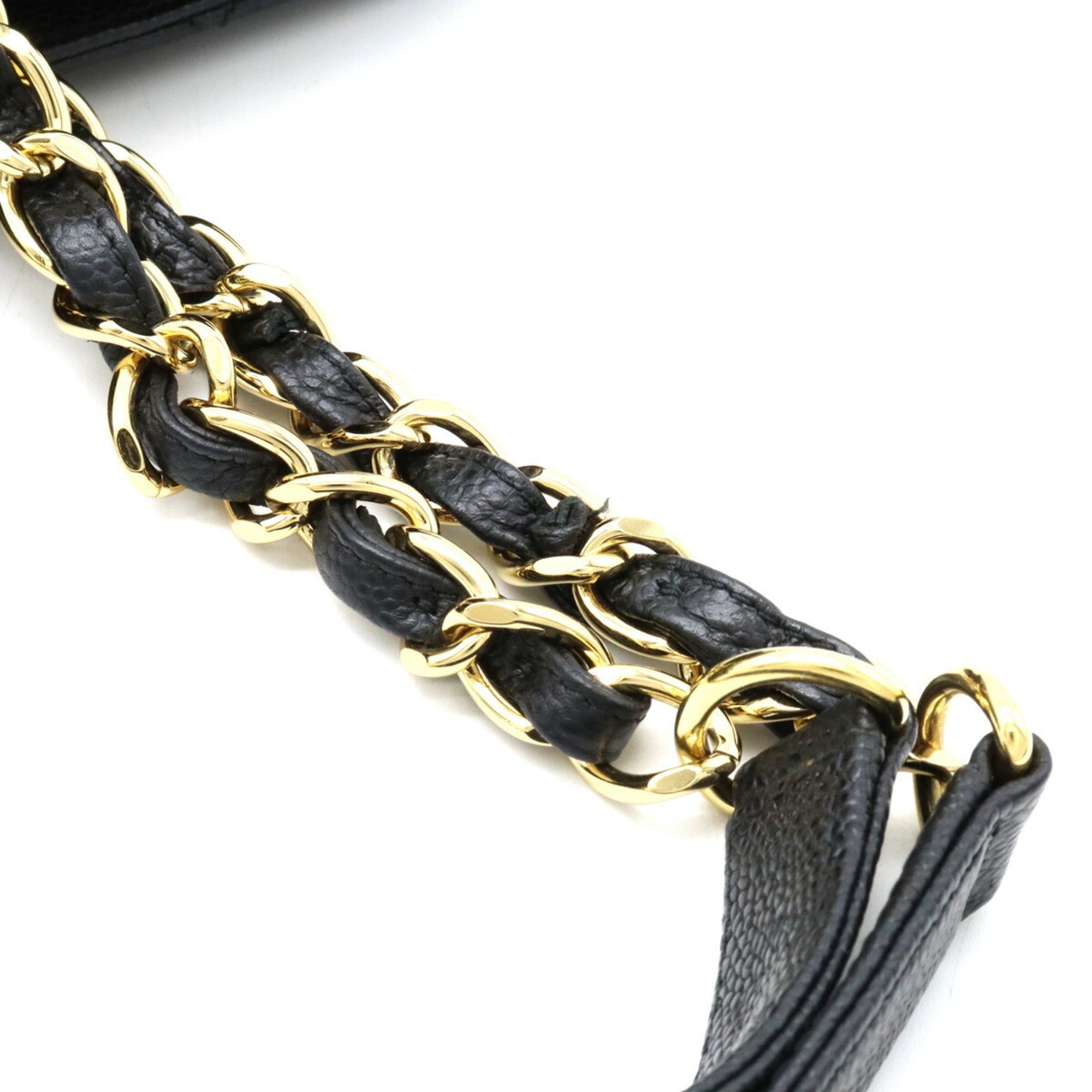 CHANEL Matelasse Coco Mark Chain Tote Bag Shoulder Caviar Skin Leather Black A50995