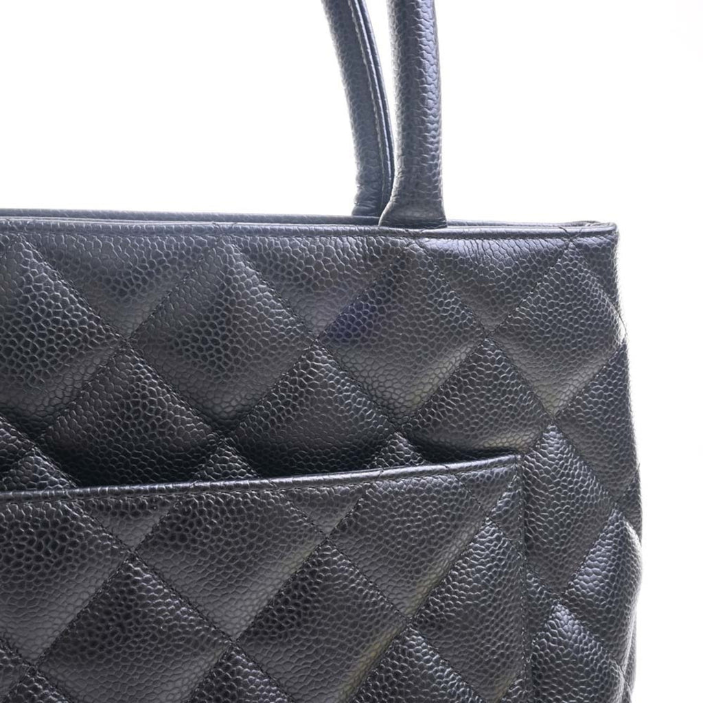 CHANEL Caviar Skin Coco Mark Reprint Tote Bag Black Ladies