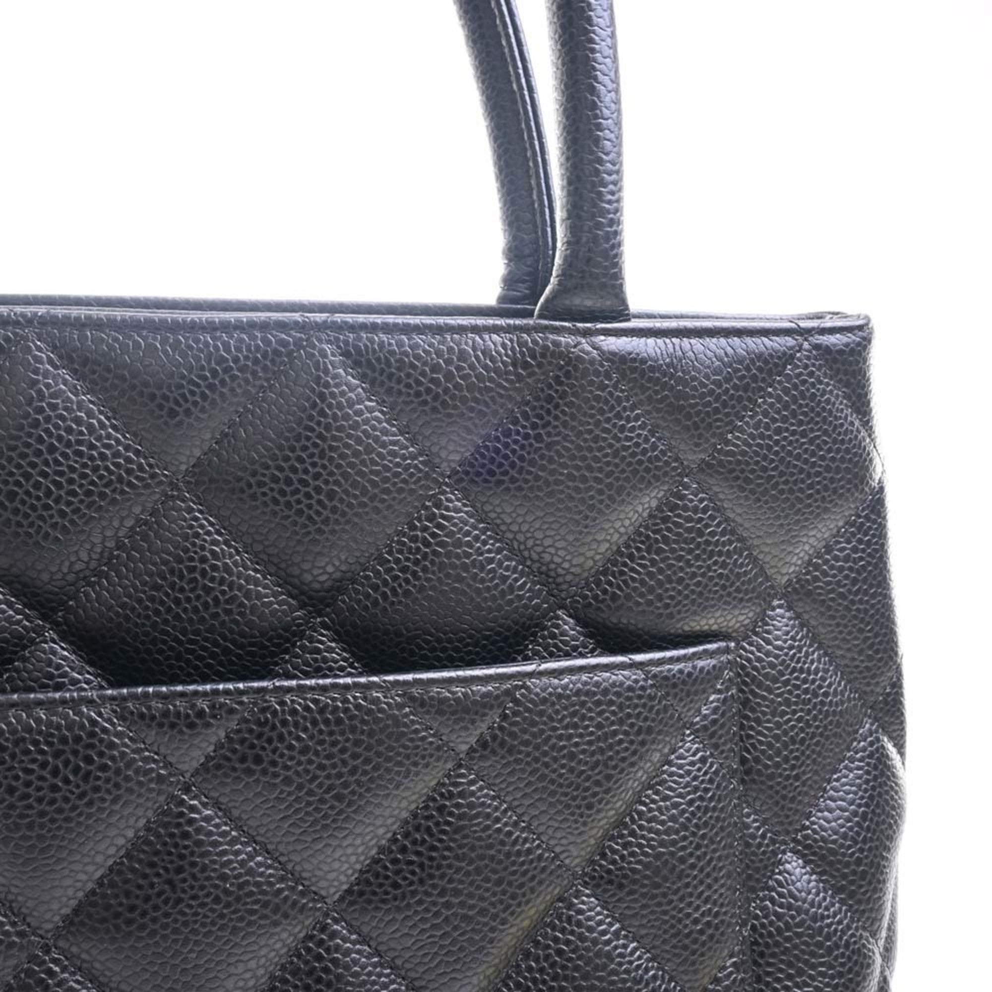 CHANEL Caviar Skin Coco Mark Reprint Tote Bag Black Ladies