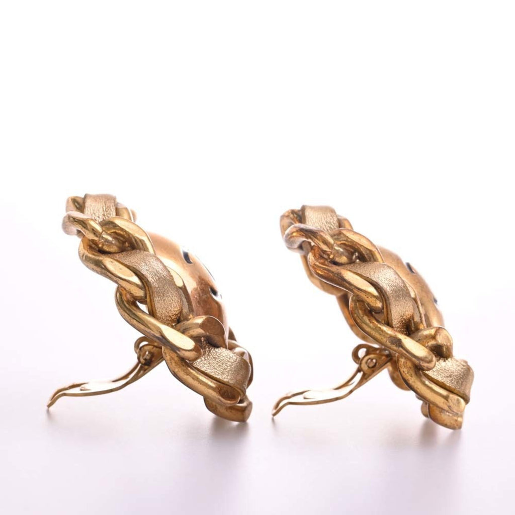 CHANEL Leather Coco Mark Earrings Gold Ladies