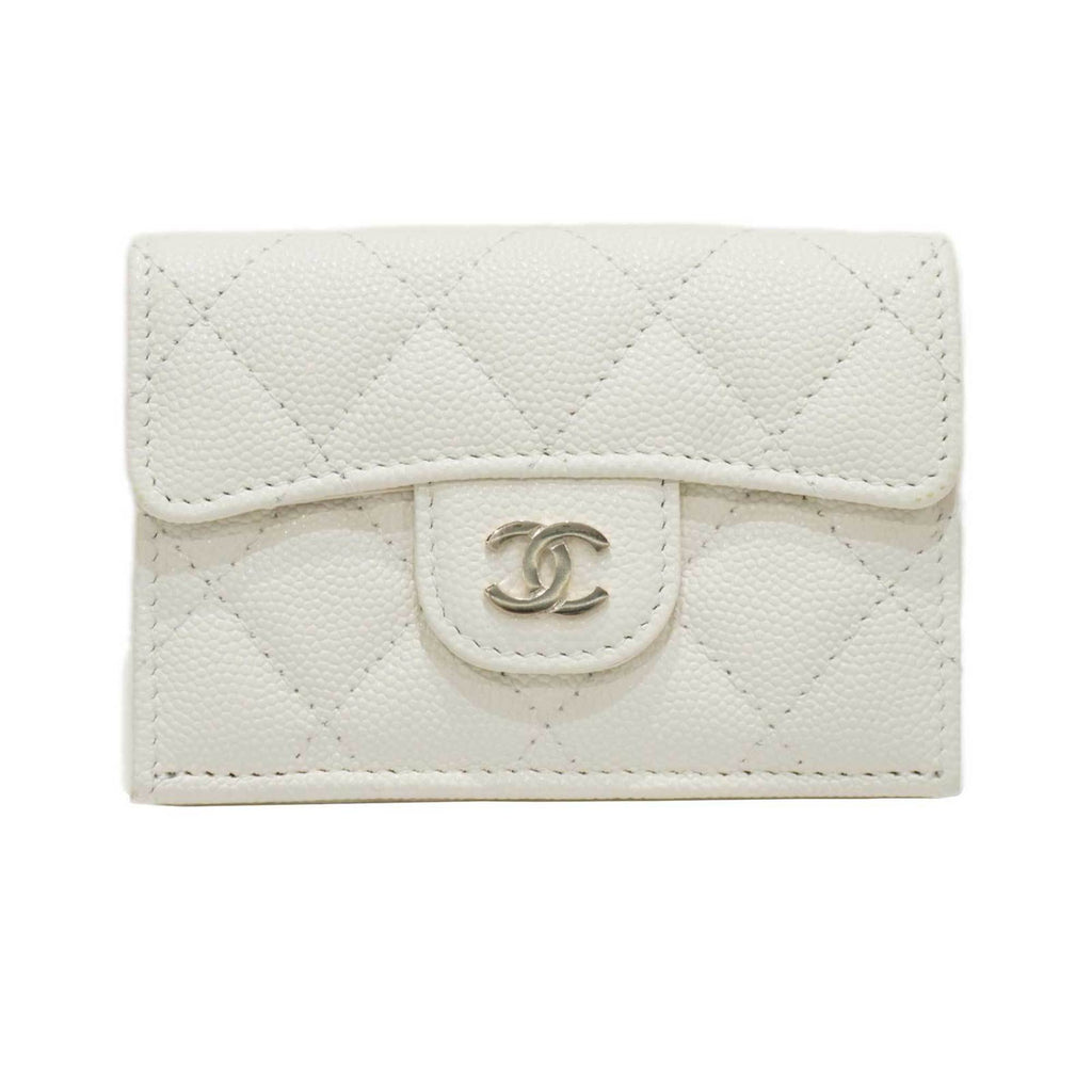 CHANEL Matelasse Classic Small Flap AP0230 Fold Wallet White Caviar Skin Men Women