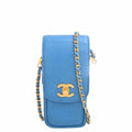 CHANEL Leather Coco Mark Chain Phone Case Shoulder Bag Blue Ladies