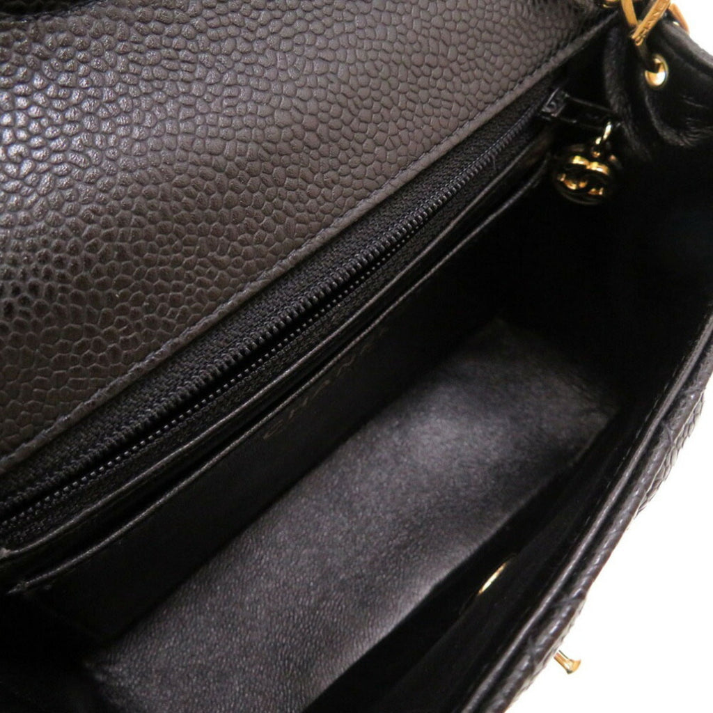CHANEL Matelasse Caviar Skin Black No. 8 Gold Chain Shoulder Bag Coco Mark
