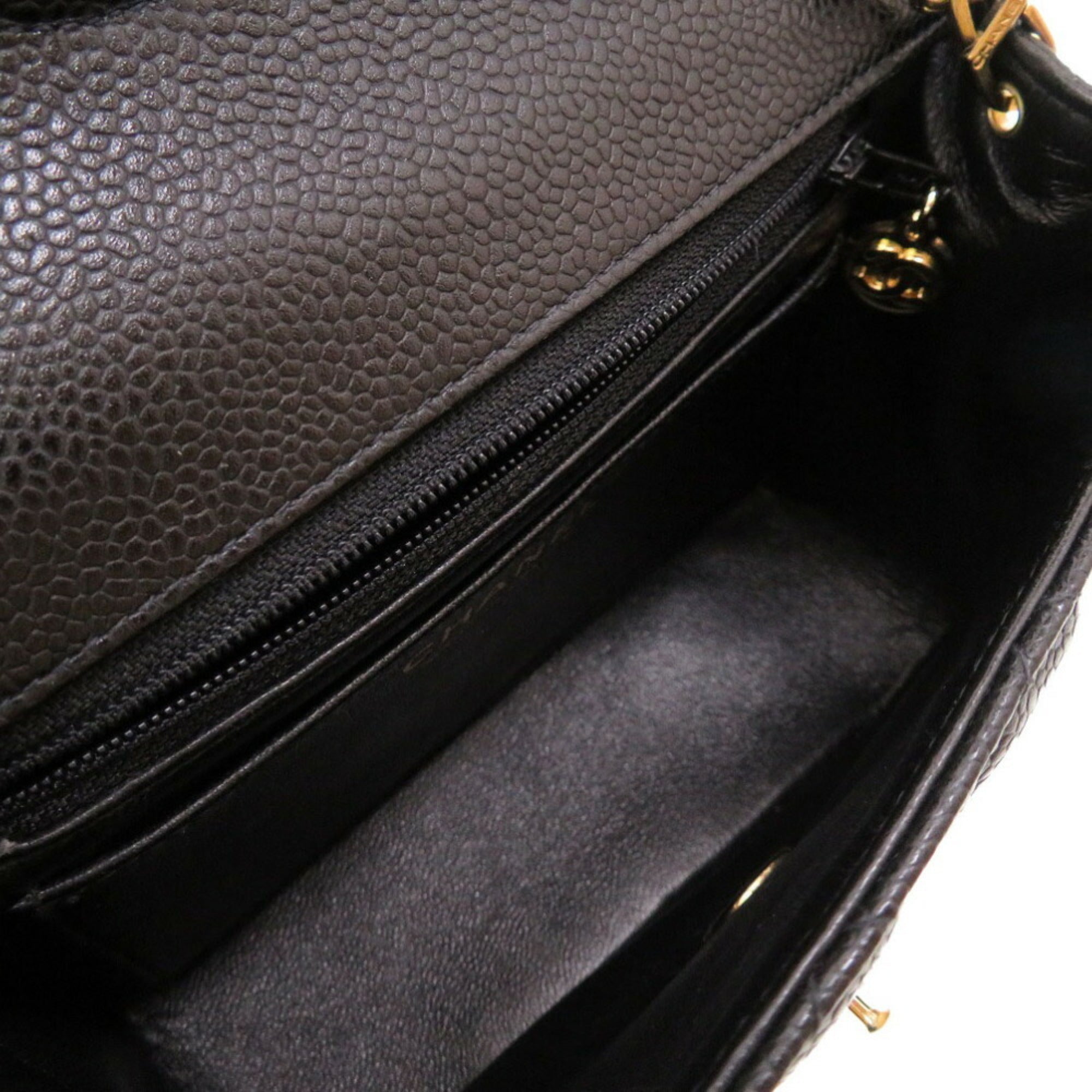 CHANEL Matelasse Caviar Skin Black No. 8 Gold Chain Shoulder Bag Coco Mark