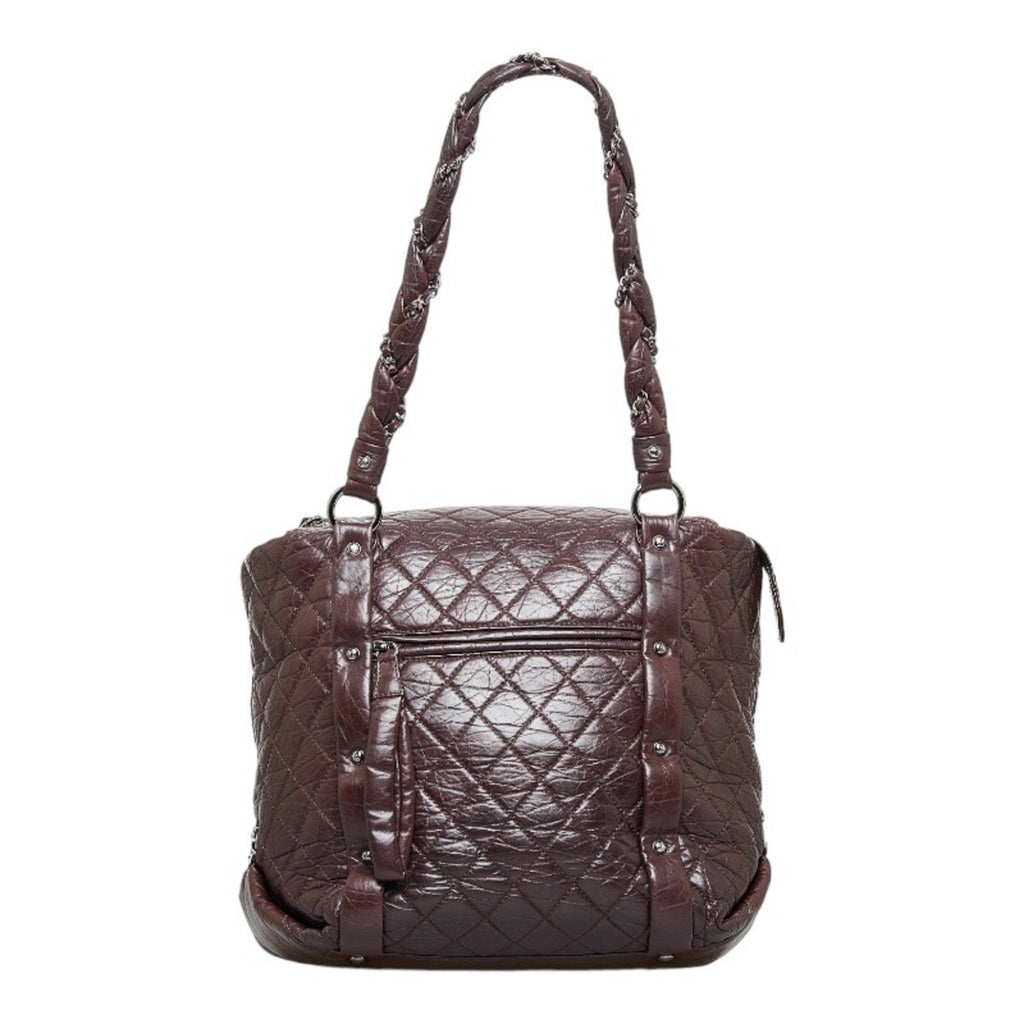 CHANEL Cocomark Luxury Line Chain Shoulder Bag Tote Brown Silver Leather Ladies
