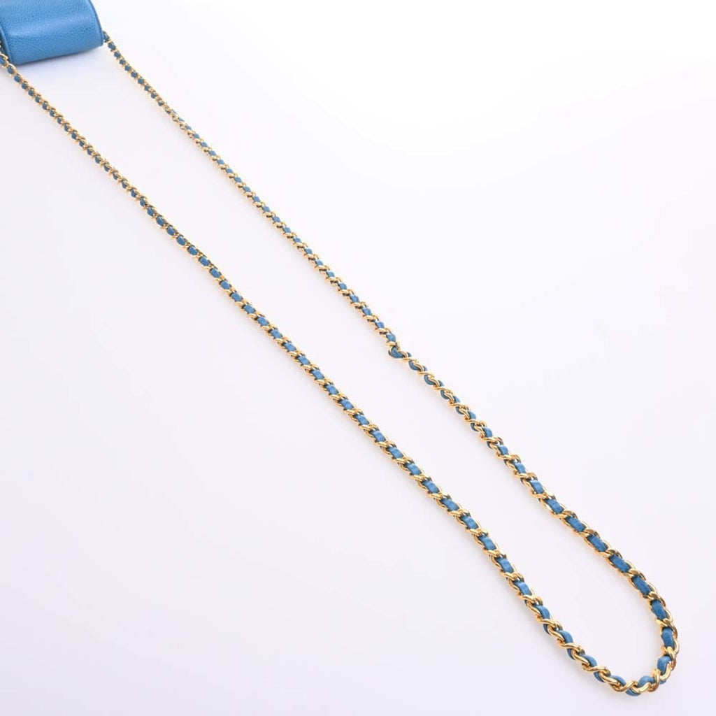 CHANEL Leather Coco Mark Chain Phone Case Shoulder Bag Blue Ladies