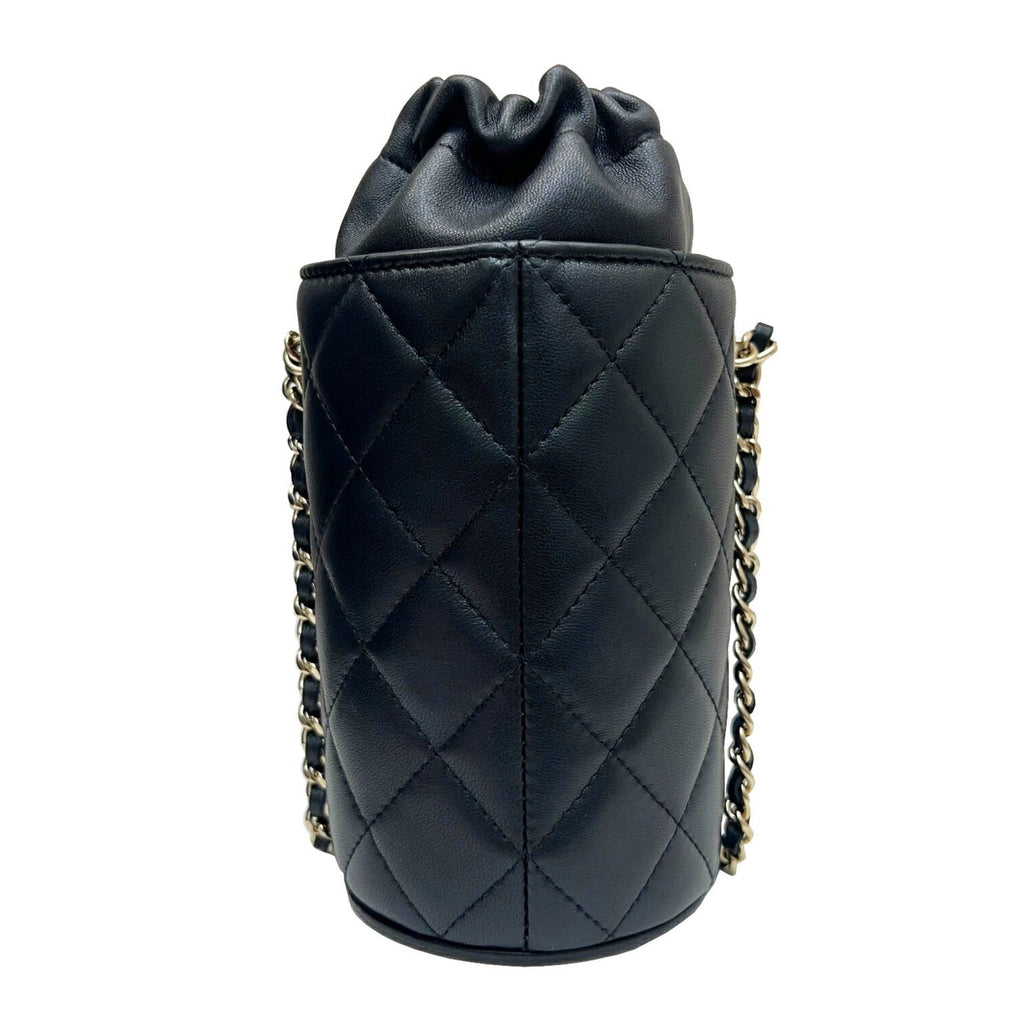 CHANEL Bucket Shoulder Bag Chain Lambskin Black Gold 3 Ladies