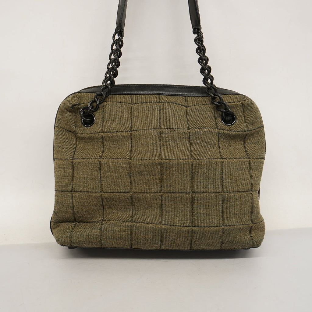 CHANEL  Chocolate Bar Handbag Women's Cotton,Leather Black,Khaki