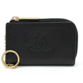 CHANEL Cocomark Coin Case Purse L-shaped Leather Black A68885