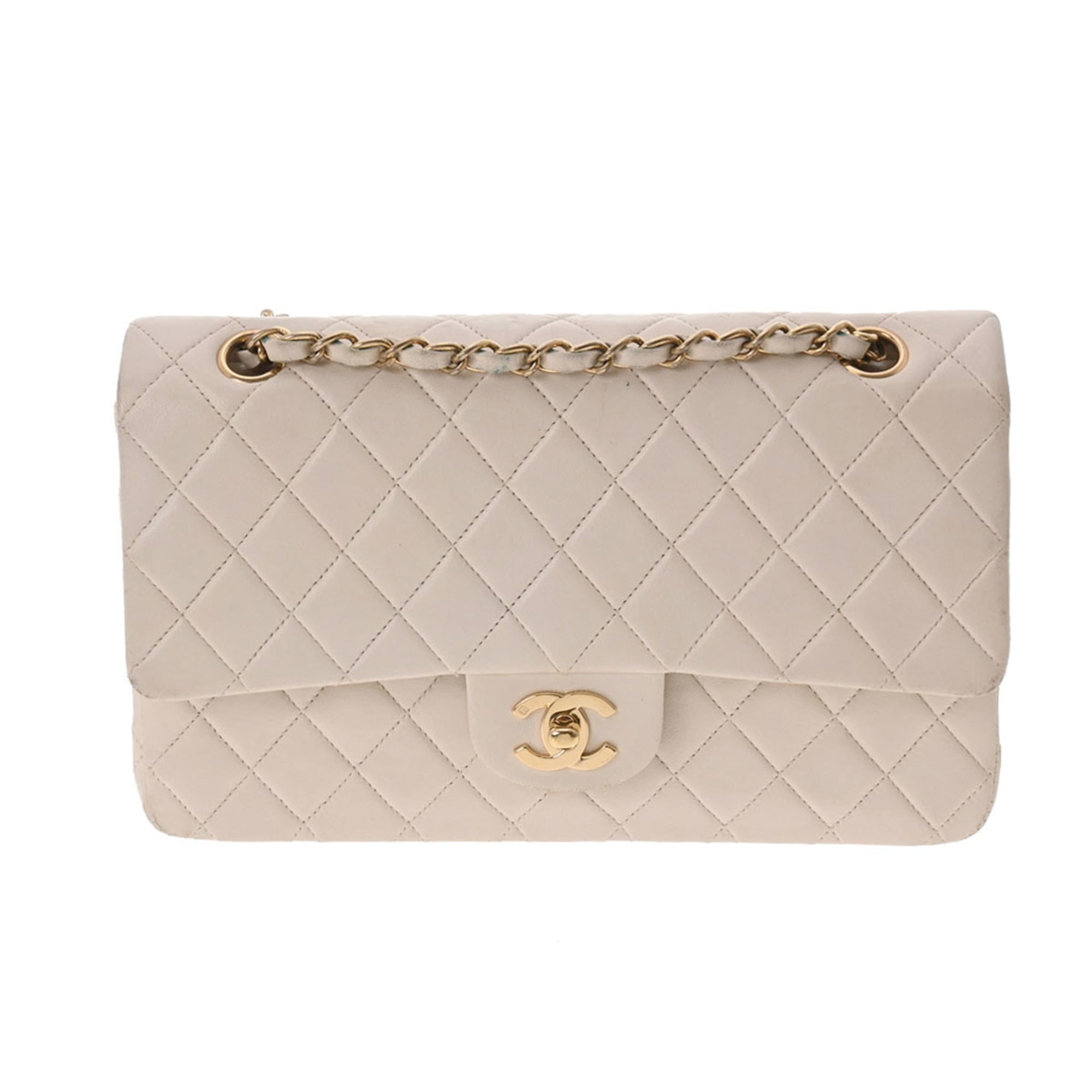 CHANEL Matelasse W Flap Chain Shoulder 25 White Women's Lambskin Bag