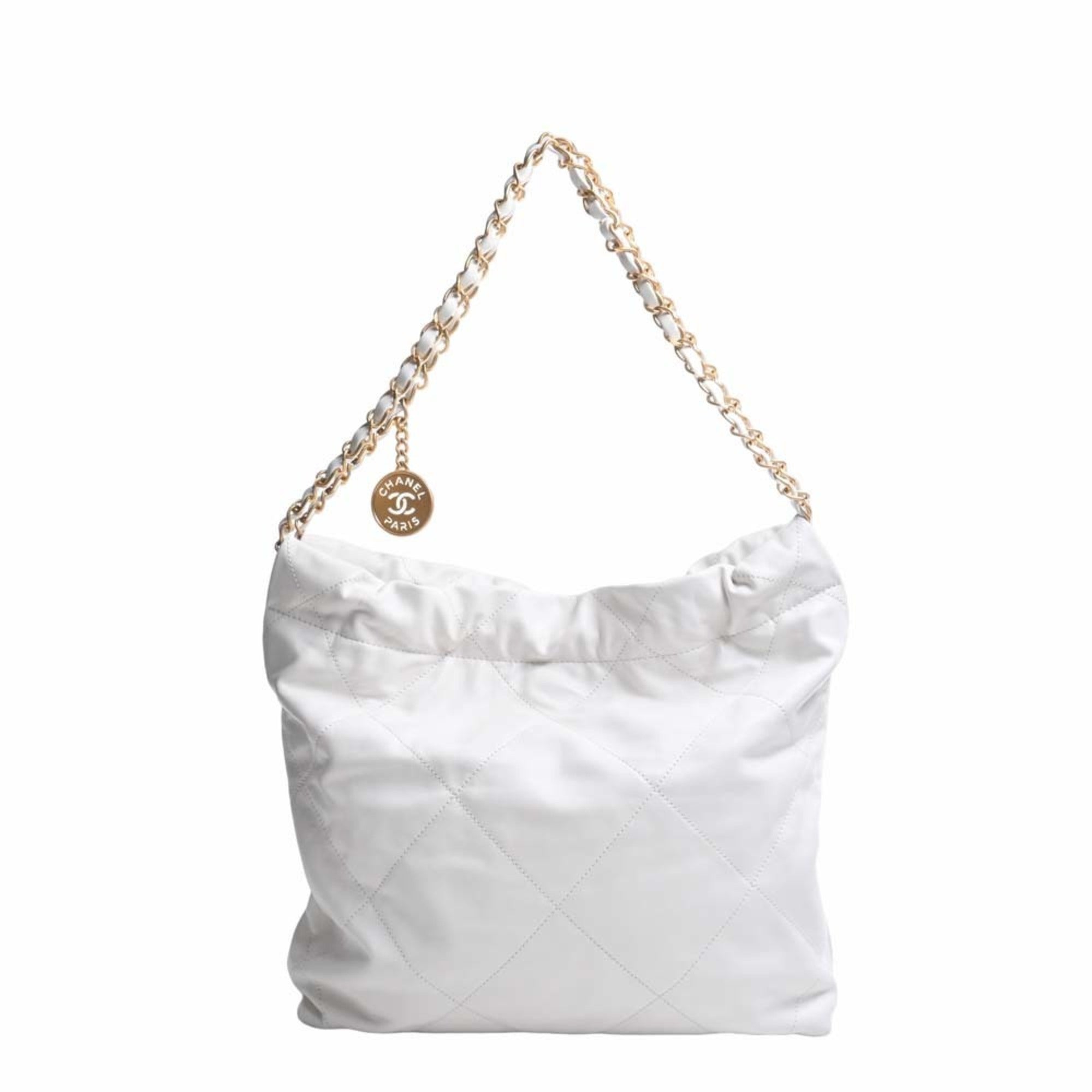CHANEL Leather Quilted  22 Chain Shoulder Bag White Ladies