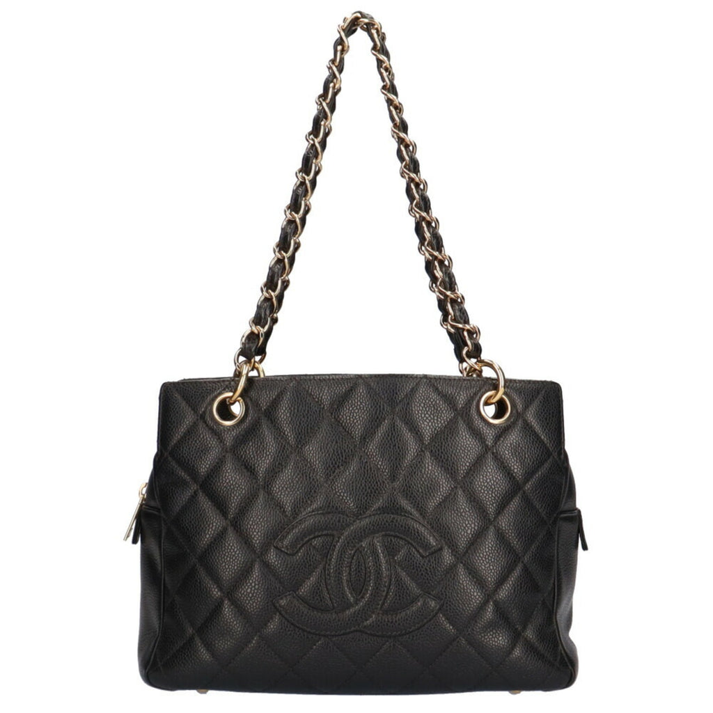CHANEL chain matelasse handbag caviar skin black ladies